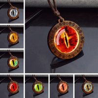 Sauron Eye Necklace Evil Eyes Glass Wooden Pendant Necklace Wood Jewelry