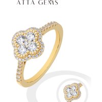 ATTAGEMS Classic Clover Moissanite Rings for Women Engagement Party 925 Silver 18k Gold Stackable Band Personalized Ring Jewelry