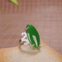 Green Real Jade Ring Amulet Carved Gemstone Charm Natural Jewelry Talismans 925 Silver Designer Luxury Gifts for Women Men