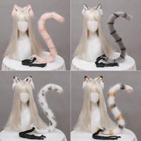 Furry Tabby Cat Ears Headband Tail Set Plush Animal Cosplay Kit for Anime Convention Fursuit Halloween