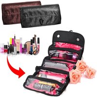 Large Capacity 4-Layer Roll-up Travel Storage Bag Foldable Toiletry Organizer Cosmetic Makeup Bag Pouch with Hanging Hook