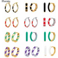 Color 925 Sterling Silver Ear Needle Round Hoop Earrings Enamel Curved Surface CZ Gold Earrings for women Fashion Party Jewelry