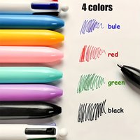 6 Multi-Color 4-in-1 Plastic Ballpoint Pens, 1mm Tip, Available in Red, Blue, Green, and Black, with Pressable Refills, Suitable for Study, Work, Notebooks, Journals, and Highlighting