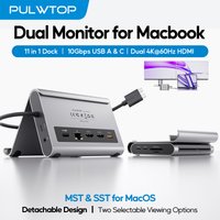 PULWTOP 11 in 1 Docking Station Stand Laptop Dock with 2 HDMI, PD, Ethernet, USB-A/C 10Gbps, for MacBook Pro/Air M3Pro/M4/M5 Pro