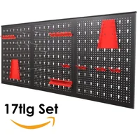 Stecktafel-Organizer, Wandsteuerung, 120 x 60 cm, Metall-Stecktafel, Standard-Werkzeugaufbewahrungsset mit rotem Werkzeugbrett und schwarzem Zubehör