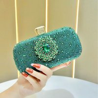 Green High-End Diamond-Studded Clutch Bag High-End Banquet Matching Green Diamond-Studded Evening Bag
