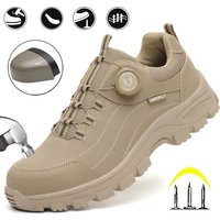 Men's Safety Shoes with Button Design Steel Toe Anti- Crush Resistant And Slip-Resistant Outsole for Outdoor Workshop Workwear