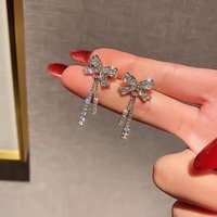 Fashion Crystal Tassel Earrings For Women Korean Bow Stud Earrings Simple Acrylic Zircon Earrings Fashion Jewelry Accessories