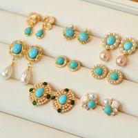 Natural Turquoise Blue White S925 Silver Sterling Silver Gold Plated Earrings Pearl Beautiful Exquisite Earrings for Woman