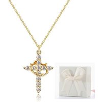 Diamond Cross Necklace for women-Dainty 14k Gold Cubic Zirconia Pendant Necklaces Simple Gold Cross Necklaces Cute Tiny Gold