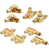 1/2 Pair Gold-Plated 90 Degree Right Angle RCA Male to Female Jack Splitter Audio Video TV Adapters Upgrade Metal Connector
