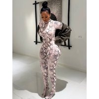Weird Puss Sexy Snake Print Foot Jumpsuit Women Zip Spring Trend O-Neck Full Sleeve Stretch Street Clubwear Workout Overalls