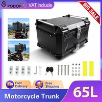 Podofo 65L Wodoodporny aluminiowy kufer motocyklowy z uniwersalną bazą montażową, twarda tylna skrzynia z podwójnymi zamkami, kluczami, pikowaną wyściółką wewnętrzną, kieszeniami do przechowywania i