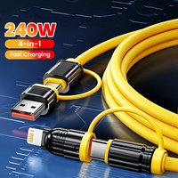 240w 4 in 1 Cable USB A/C to Type-C / L Fast Charging Data Transmission Wire For iPhone Xiaomi Huawei Samsung Oneplus Cellphones