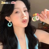 LENNIK Summer Dopamine Contrasting Color Circle Earrings Women's New Niche Special Earrings Color Circle Exaggerated Earrings