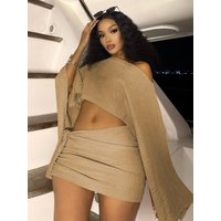 Hugcitar Fashion 2 Piece Sets Long Sleeve Slit Oversize Sexy Crop T-Shirt Bandage Skirt Women Outfits Vacation Party Club