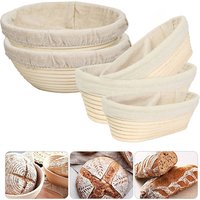 LMETJMA Bread Proofing Basket Round Oval Long Banneton Rattan Bread Dough Proofing Proving Rattan Basket with Linen Liner Cloth