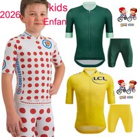 AliExpress NONE Kids France Tour 2026 Cycling Jersey Set Polka Dot Yellow Green Cycling Child Clothing Road Bike Shirts Suit Bicycle MTB Maillot