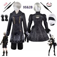 Anime Nier Automata Cosplay 9S Yorha 2B Cosplay Suit Mężczyzna Kobiety Strój Peruka Przebranie Kostium Plus Size Fancy Party Black Dress