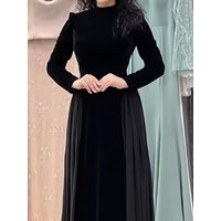 Chiffon Patchwork Long Sleeved Women's Dress Elegant Velvet Slim Fit Pleated Banquet Dress Fashion High Waist Prom Maxi Dresses