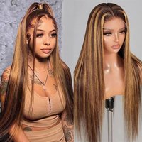 200% Density P4/27 Highlight Ombre Human Hair Wig 13x6 HD Lace Front Human Hair Wig 36 42 Inch Bone Straight Human Hair Wig