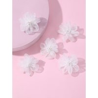 5pcs Cute Girls‘ White Mesh Fabric Flower Hair Clips, Sweet Daily Hair Accessories for Girls