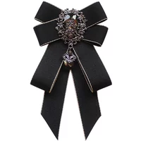 Retro Handmade Ribbon Bow Tie Brooch Rhinestones Crystal Necktie Men's Suit Shirt Collar Pin Luxulry Webbing Jewelry Accessories