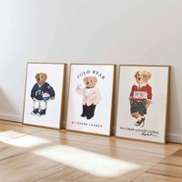 Stylish Playful Bear Art Poster Playing Sports Bear Canvas Painting Boys Bedroom Living Room Modern Home Decor Wall Art