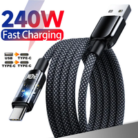 240W Cable Nylon Super Fast Charging USB TypeC Cable LED Digital Display USB C Charger Data Cord For Xiaomi Samsung Huawei Honor