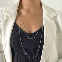Popular Double Layered Long Tassel Y-Shaped Necklace for Women Simple Metal Collarbone Chain Summer Holiday Party Body Jewelry