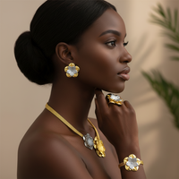 Women Jewelry Set Two Tone Design Luxury Nigeria Trending Choker Pendant Earrings Ring Bracelet Wedding Party Gift