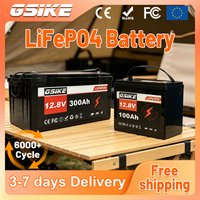 GSIKE 12.8V 100AH 300AH LiFePO4 Lithium Battery Built-in BMS Deep Cycle Rechargeable Battery Solar Power RV Boat Camper Off-Grid Energy Storage Battery