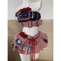 Spring Punk Style Elegant Woman Suit Y2k Buckle Strap Patchwork Retro Design 2 Piece Sets Female Chic Pleated Mini Skirt Outfits