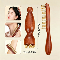 10-Teeth Copper Wood Head Meridian Comb&Brass Lotus Eye Massage Stick,For Scalp&Body Guasha,Long Hair Head Therapy Meridian comb