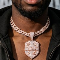 Iced Out multicolored CZ Hip Hop Necklace Charm Letter "HOUSE OF VISION" Shield Pendant For Men Wearing music festival gifts