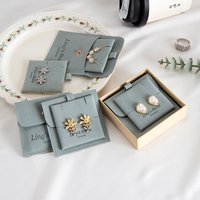 20/50/100Set Custom Logo 8x8cm Jewelry Green Microfiber Snap Bag Button Pouch Insert 6x6cm Earrings Ring Studs Pad Necklace Card