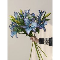Vintage Blue Artificial Lily Flower Large Faux Lily Flower Bloom Stem Soft Touch Event Floral for Home Wedding Decor