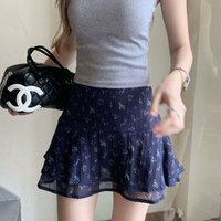 Women's Clothing Korean Broken Flowers Short Skirts High Waist A-Line Summer Fashionable Lace Spliced Retro Printed Mini Skirts