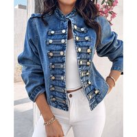 Autumn Women Stand Collar Long Sleeve Button Front Coat Casual Spring Denim Jackets Femme Casual Asymmetric Hem Coats
