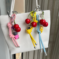 New Korean Fashion Cherry Love Heart Pendant Chain Nylon Braided Strap For iPhone Keychain Bag Camera Girls Mobile Phone Lanyard