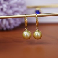 hot Huge AAA 7-8mm 8-9mm 9-10mm 10-11mm 11-12mm 12-13mm natural south sea gold round Pearl Earrings 14Kp gold