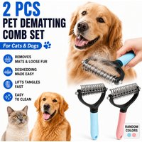 2Pcs Stainless Steel Pet Dematting Comb Double-Sided Cat Dog Grooming Brush Random Color, Knot Remover Deshedding Tool for Long