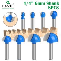 LAVIE 8pcs 6mm 1/4 Shank Ball Nose Router Bit Set Round Milling Cutter For Wood CNC Radius Core Box Solid Carbide Tools