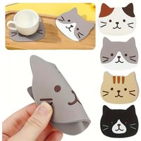 Collection of 5 Silicone Coasters Featuring Cartoon Cats - Heatproof Mats for Beverages, Kitchen Tools, And Home Decoration