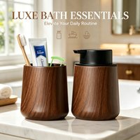 Elegant Bathroom Set - Liquid Soap Dispenser and Toothbrush Holder, Multi-Use for Bathroom, Kitchen, Dresser, Rustic Home Decor