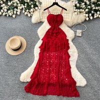 Long Dress Women Sling Dresses Lace Sexy Vestidos Y2k Streetwear V Neck Sleeveless Ruffles Elegant Splice Party Night Work 2026