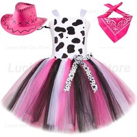 Princess Cowgirl Costumes with Hat Kids Animal Cow Halloween Dresses with Ears Bowtie Tail Baby Girls Birthday New Years Outfit