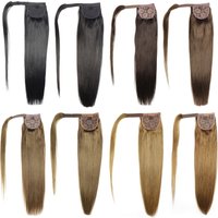 ZZHAIR 100% Human Hair Extensions 16"-28" Machine Made Remy Magic Wrap Around Ponytail 60g-120g Clip In Horsetail Stragiht
