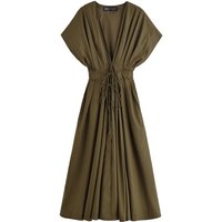 2026 Spring Summer Vintage Women Dress Fashion Single Breasted Sashes Draped V Neck Sleeveless Chic Brown Ladies Dresses