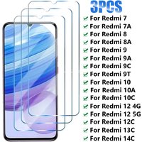 3PCS Full Tempered Glass on For Xiaomi Redmi 10 10C 10A 9 9A 9C 9T 8 8A 7 Screen Protector For Redmi 14C 13C 12C 12 5G Glass